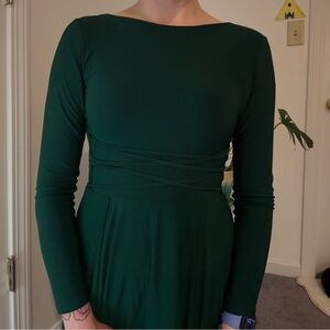 Women's Long Sleeve Boatneck Dress in Dark Green AYM